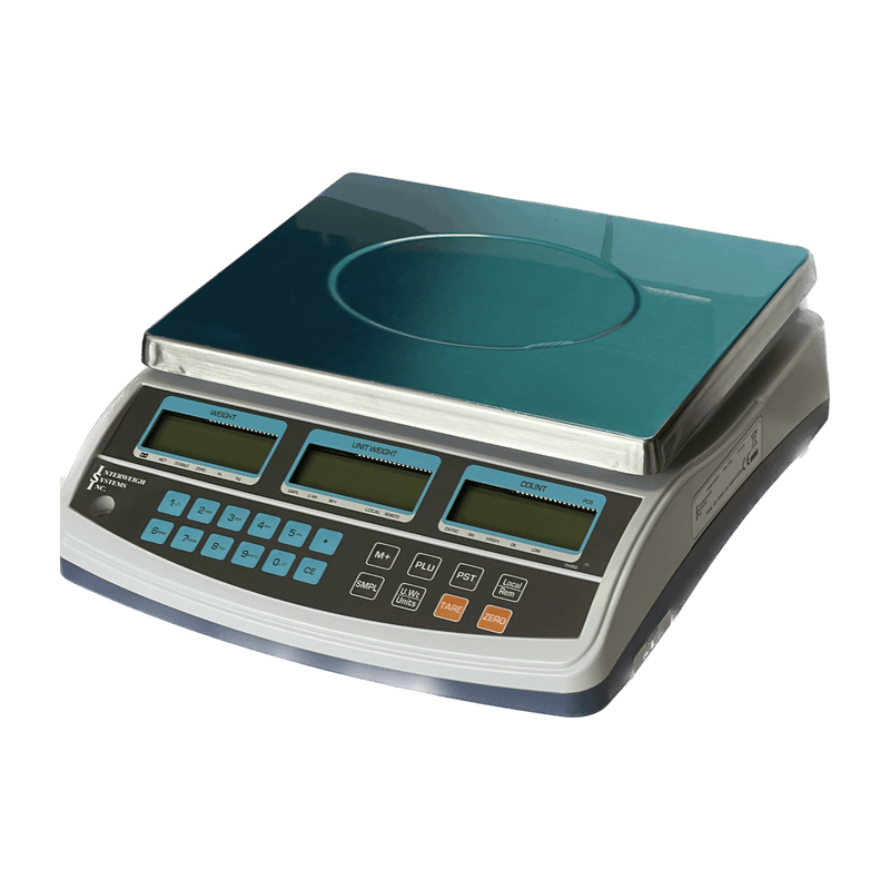 ISI-45 digital counting scale with stainless steel platform and backlit LCD displays, ideal for precise inventory and piece counting in industrial settings.